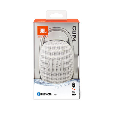 JBL Clip4, Bluetooth-Lautsprecher mit Karabinerhaken, weiß &gt;