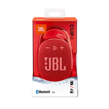 JBL Clip4, Bluetooth-Lautsprecher mit Karabinerhaken, rot &gt;