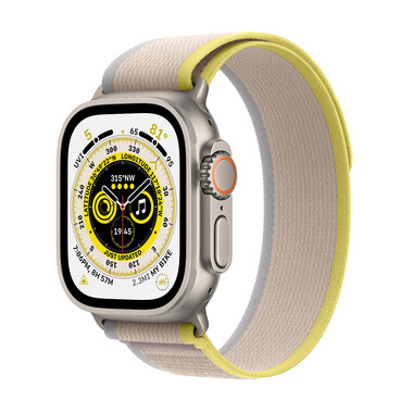 Apple Watch Ultra GPS + Cellular, Titan, 49mm Trailarmband, S/M, gelb/beige&gt;