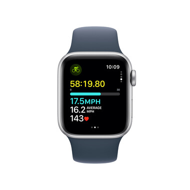 Apple Watch SE GPS, Aluminum silber, 40mm mit Sportarmband, sturmblau - S/M