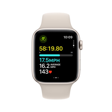 Apple Watch SE GPS, Aluminum polarstern, 44mm mit Sportarmband, polarstern - M/L