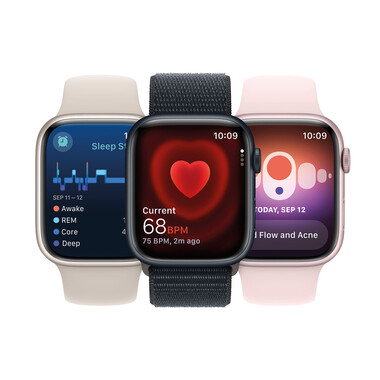 Apple Watch Series 9 GPS, Aluminium polarstern, 41mm mit Sportarmband, polarstern - M/L&gt;