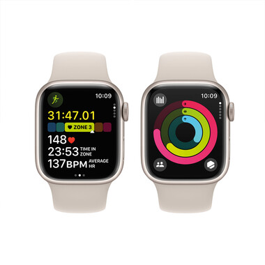 Apple Watch Series 9 GPS, Aluminium polarstern, 41mm mit Sportarmband, polarstern - M/L&gt;