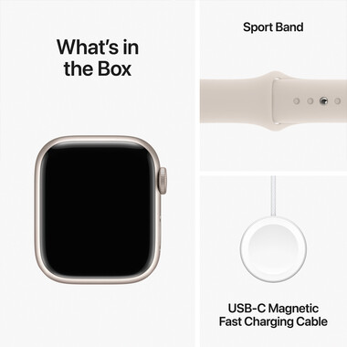 Apple Watch Series 9 GPS, Aluminium polarstern, 41mm mit Sportarmband, polarstern - M/L&gt;