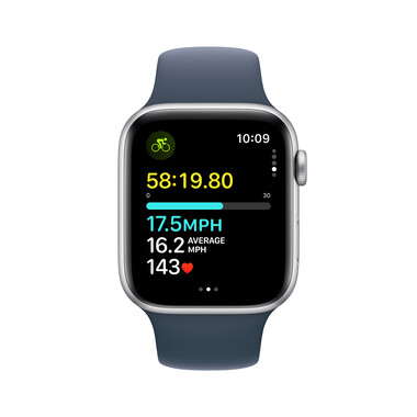 Apple Watch SE GPS, Aluminum silber, 44mm mit Sportarmband, sturmblau - M/L