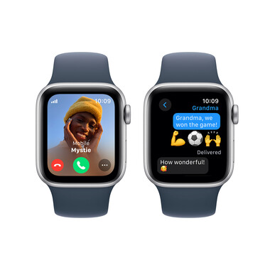 Apple Watch SE GPS + Cellular, Aluminum silber, 40mm mit Sportarmband, sturmblau - S/M