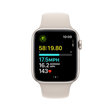 Apple Watch SE GPS + Cellular, Aluminum polarstern, 44mm mit Sportarmband, polarstern - M/L