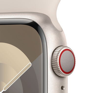 Apple Watch Series 9 GPS + Cellular, Aluminium polarstern, 41mm mit Sportarmband, polarstern - S/M