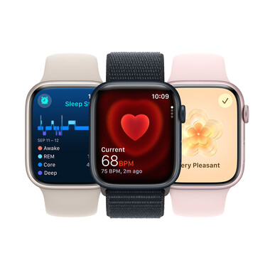 Apple Watch Series 9 GPS + Cellular, Aluminium silber, 41mm mit Sportarmband, sturmblau - M/L