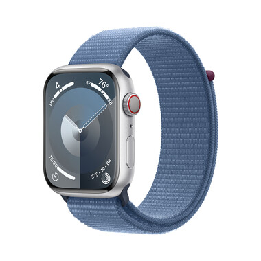 Apple Watch Series 9 GPS + Cellular, Aluminium silber, 45mm mit Sport Loop, winterblau