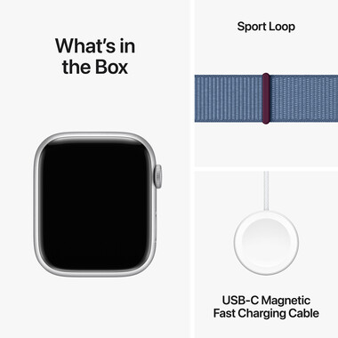 Apple Watch Series 9 GPS + Cellular, Aluminium silber, 45mm mit Sport Loop, winterblau