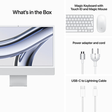 iMac 24&quot; mit 4.5K Retina Display, M3 Chip 8-Core CPU und 10-Core GPU, 8GB, 256GB SSD, silber