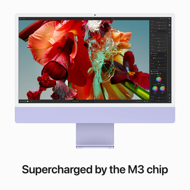 iMac 24&quot; mit 4.5K Retina Display, M3 Chip 8-Core CPU und 10-Core GPU, 8GB, 512GB SSD, violett