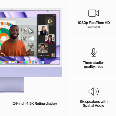 iMac 24&quot; mit 4.5K Retina Display, M3 Chip 8-Core CPU und 10-Core GPU, 8GB, 512GB SSD, violett