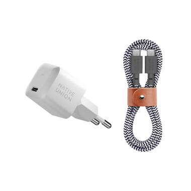 Native Union FAST GAN Ladegerät 30W USB-C auf USB-C Kabel Bundle, zebra/weiss