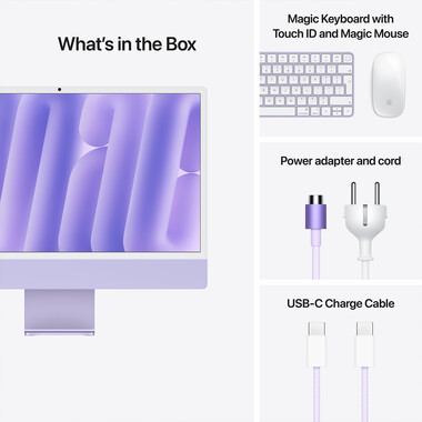 iMac 24&quot; mit 4.5K Retina Display, M4 Chip 10-Core CPU und 10-Core GPU, 24GB, 512GB SSD, violett