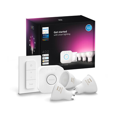 Philips Hue White &amp; Color Ambiance GU10 Dreierpack Starterset inkl. Dimmschalter